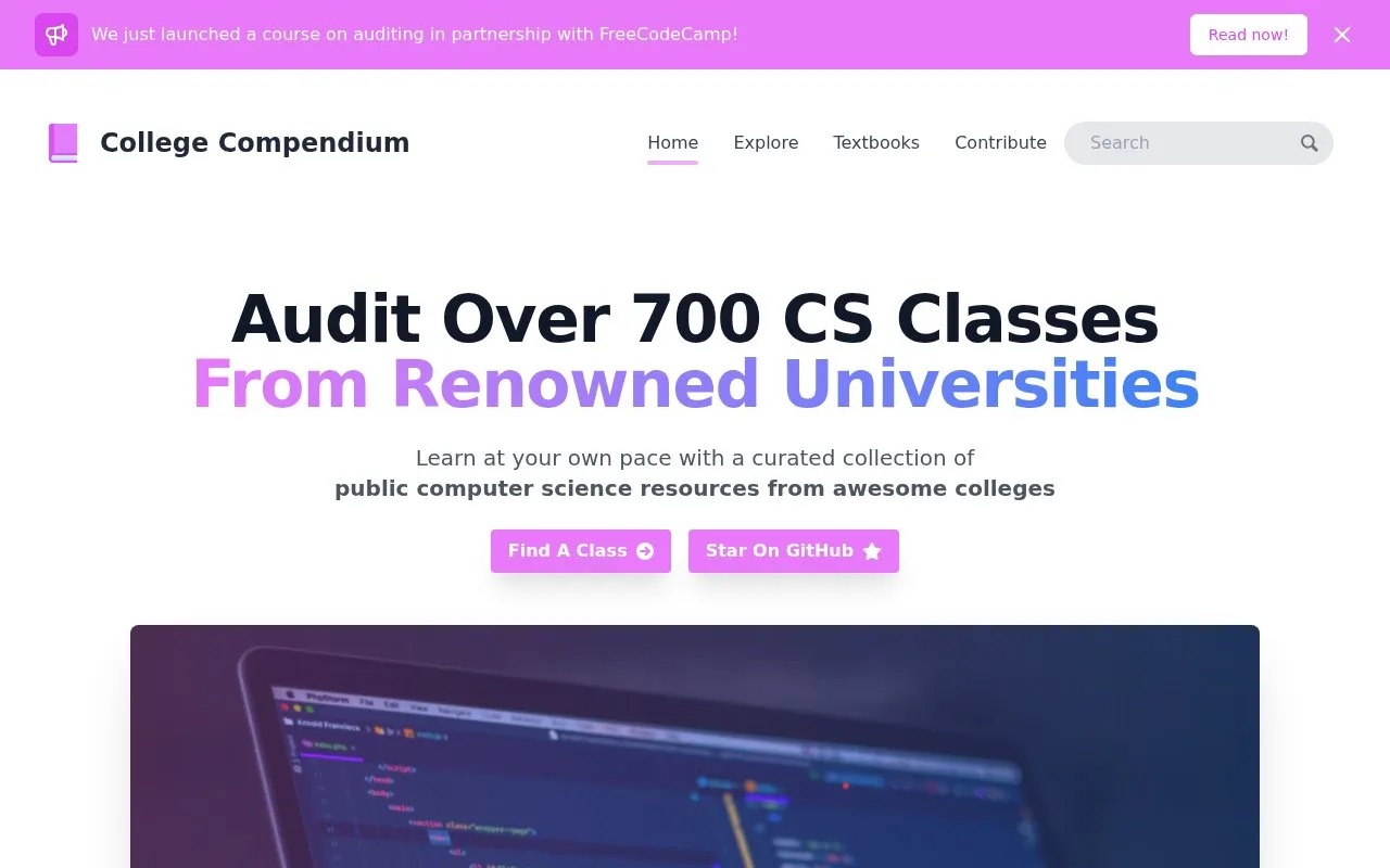 CollegeComendium homepage screenshot