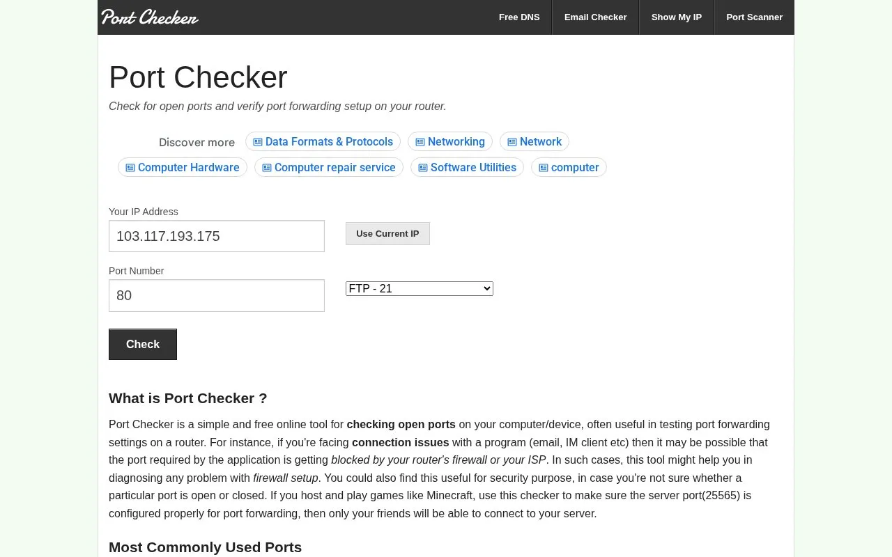 PortChecker homepage screenshot