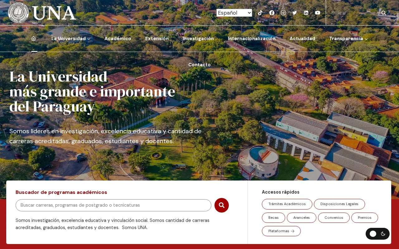 Universidad Nacional de Asunción homepage screenshot
