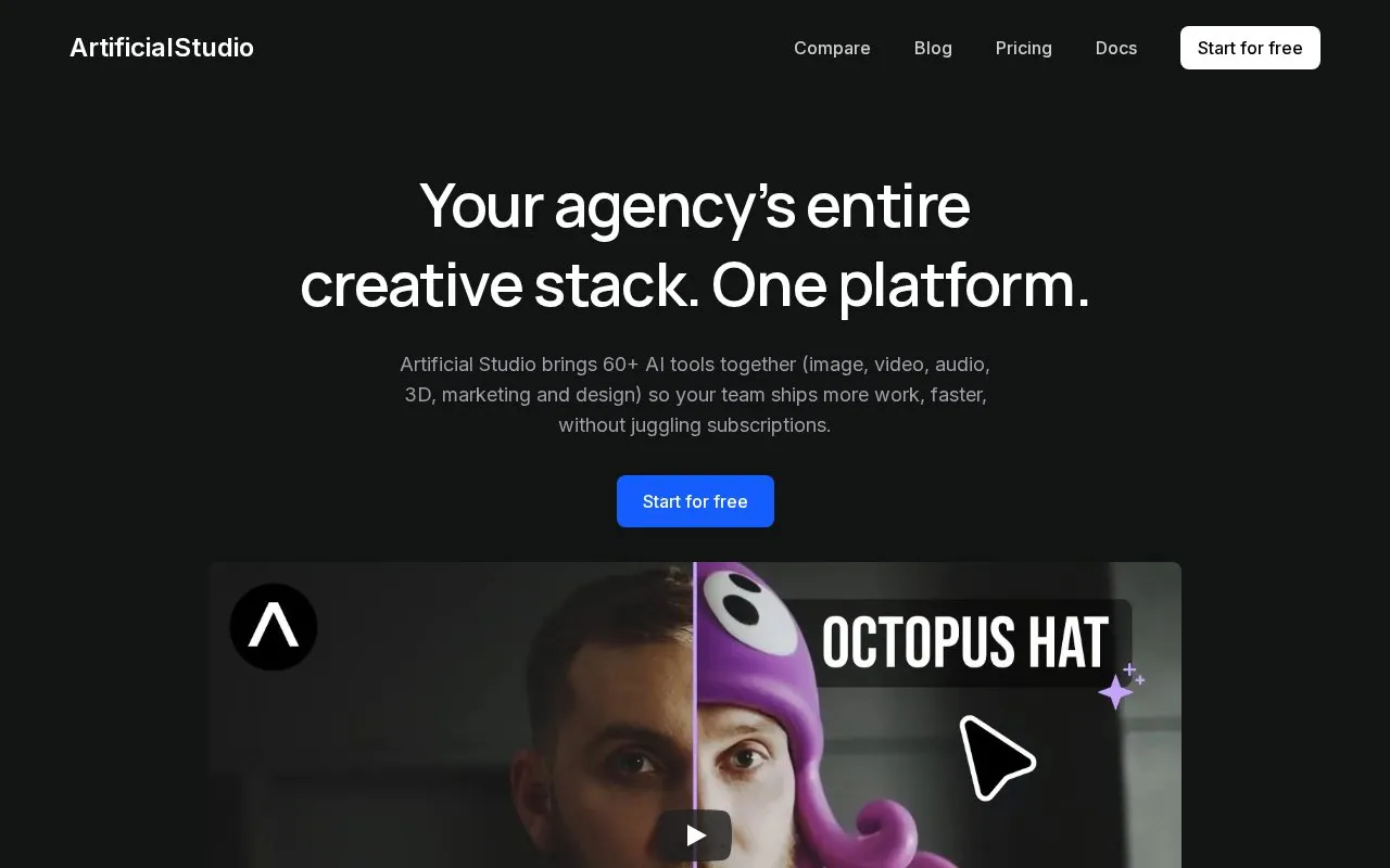 Artificial Studio homepage screenshot