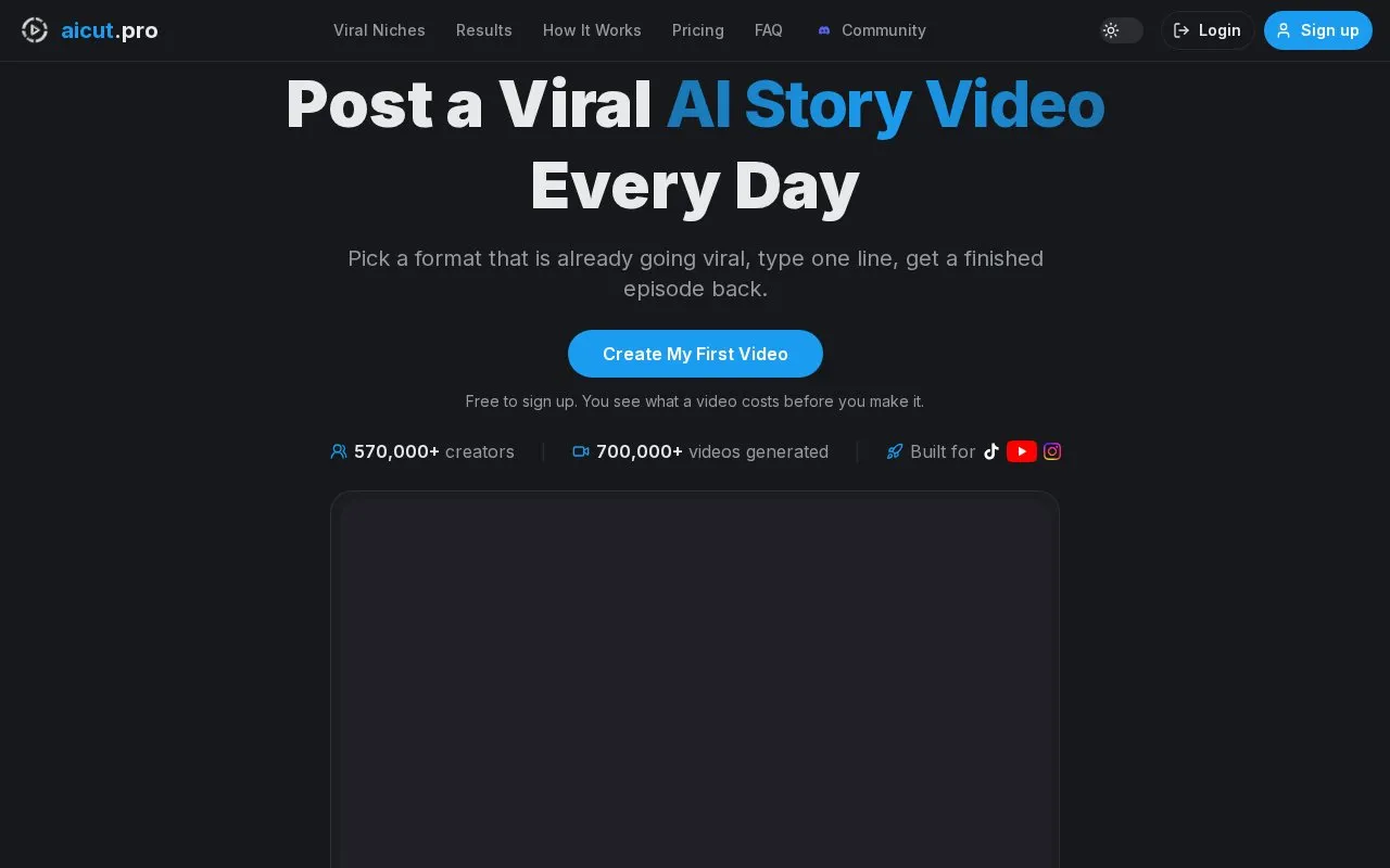 Aicut homepage screenshot