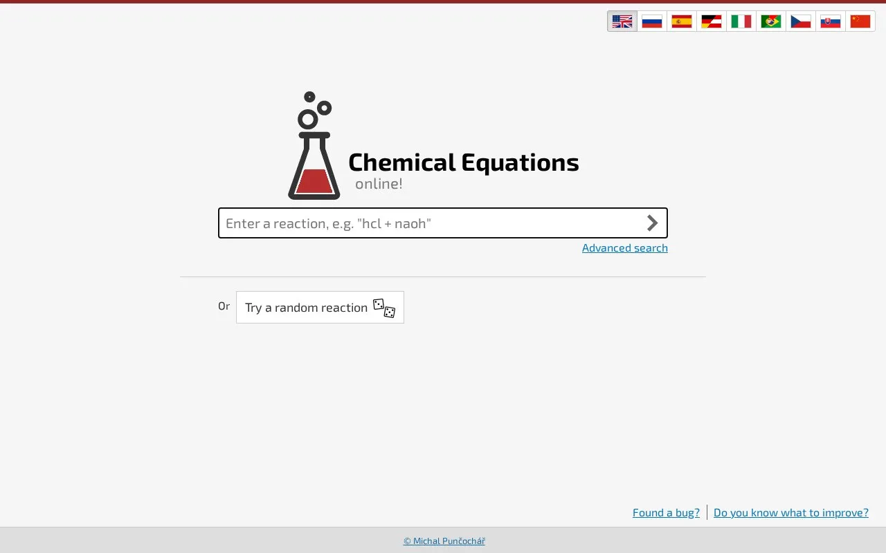 Chemequations homepage screenshot