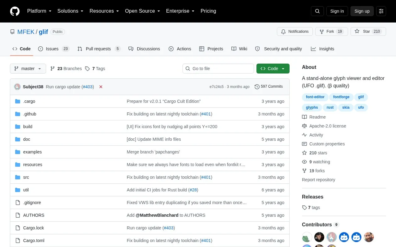 MFEKglif homepage screenshot