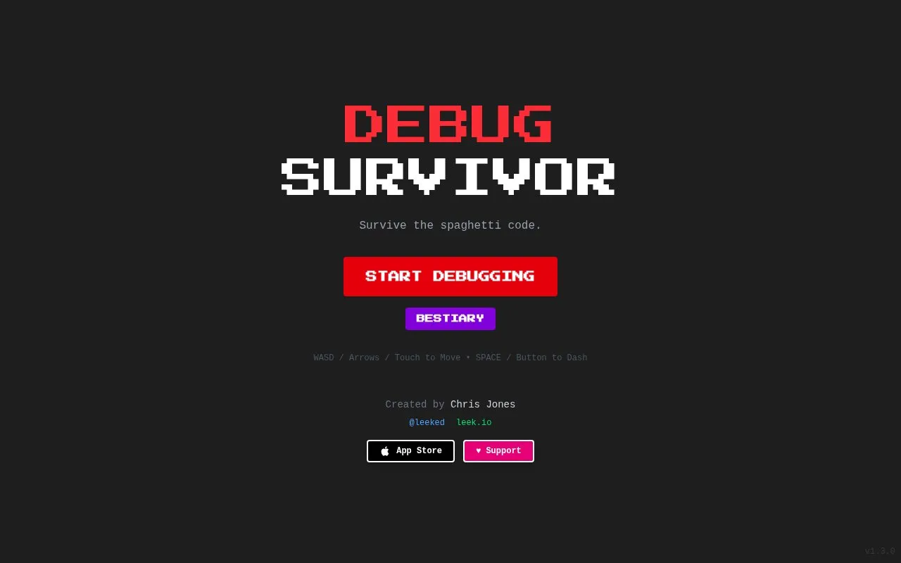 Debug Survivor homepage screenshot