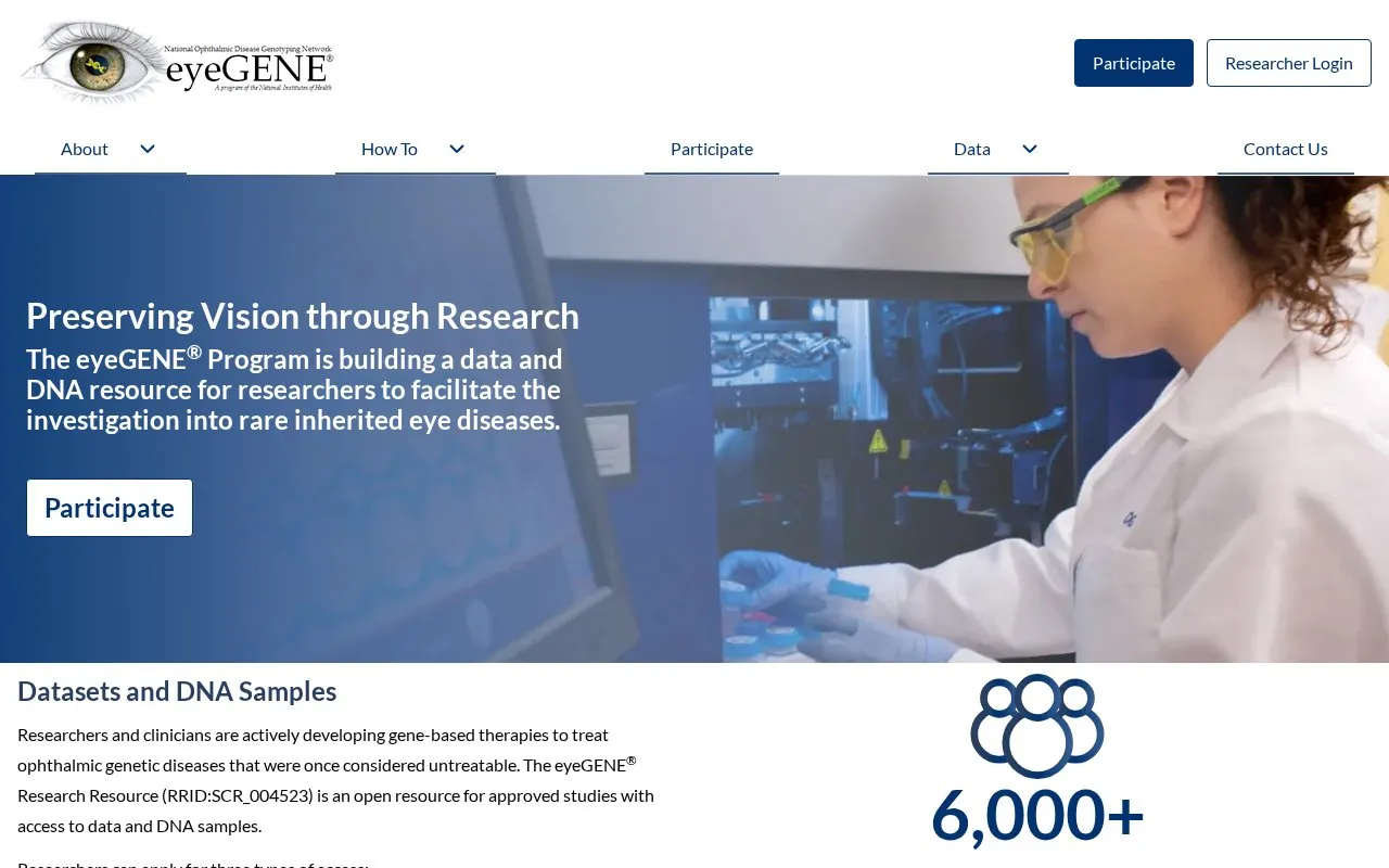 EyeGENE homepage screenshot