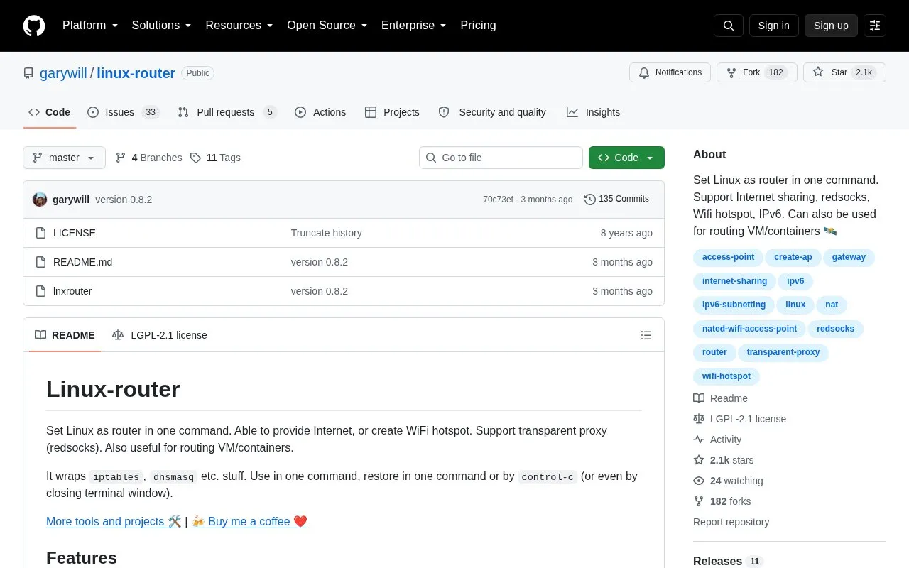 Linux Router homepage screenshot