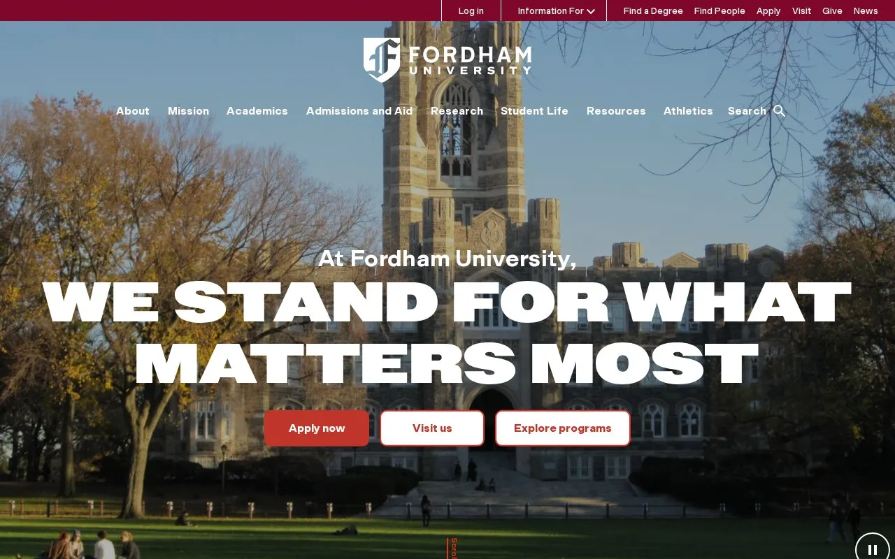Fordham University homepage screenshot