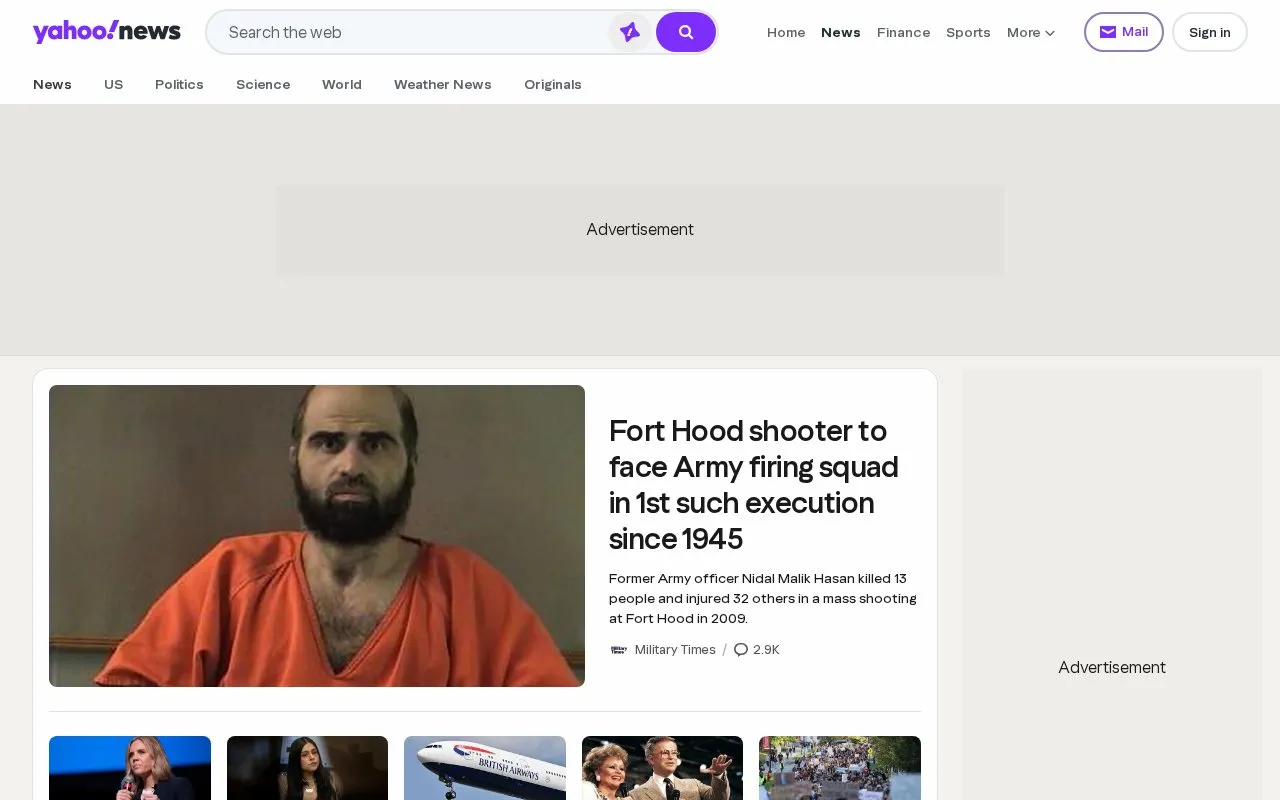 Yahoo News homepage screenshot