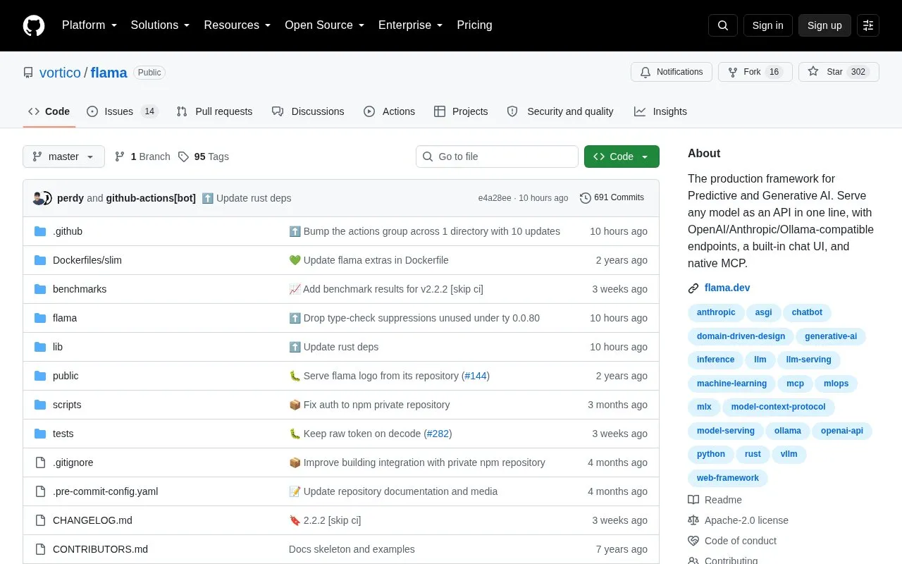 Flama homepage screenshot