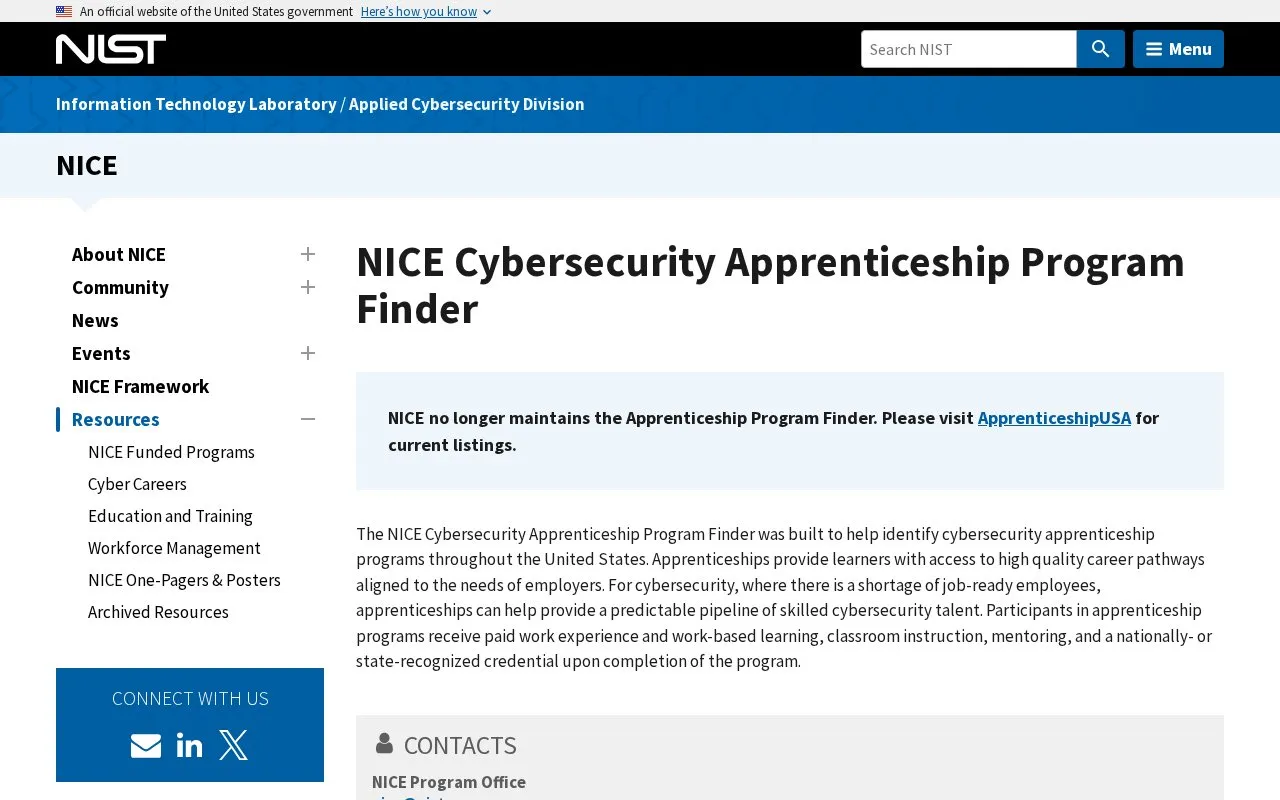 NIST homepage screenshot