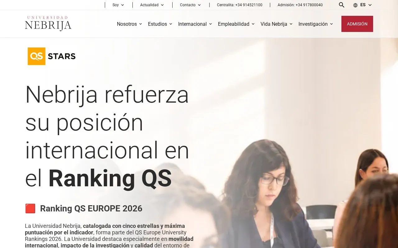 Universidad Antonio de Nebrija homepage screenshot
