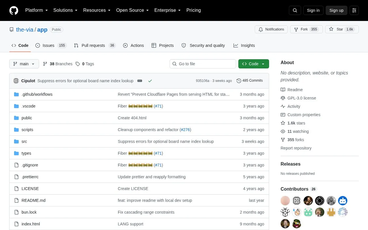 App homepage screenshot