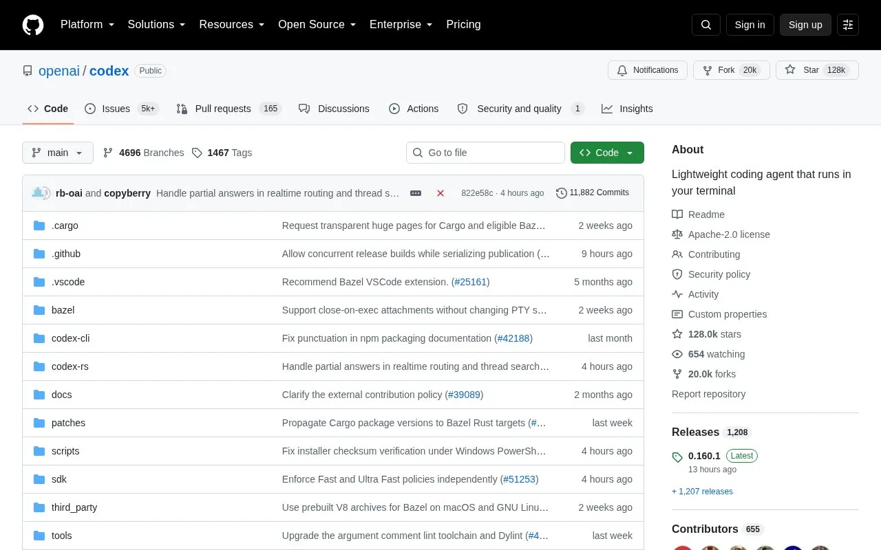 Codex CLI homepage screenshot