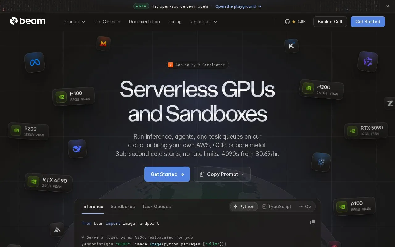 Beam homepage screenshot