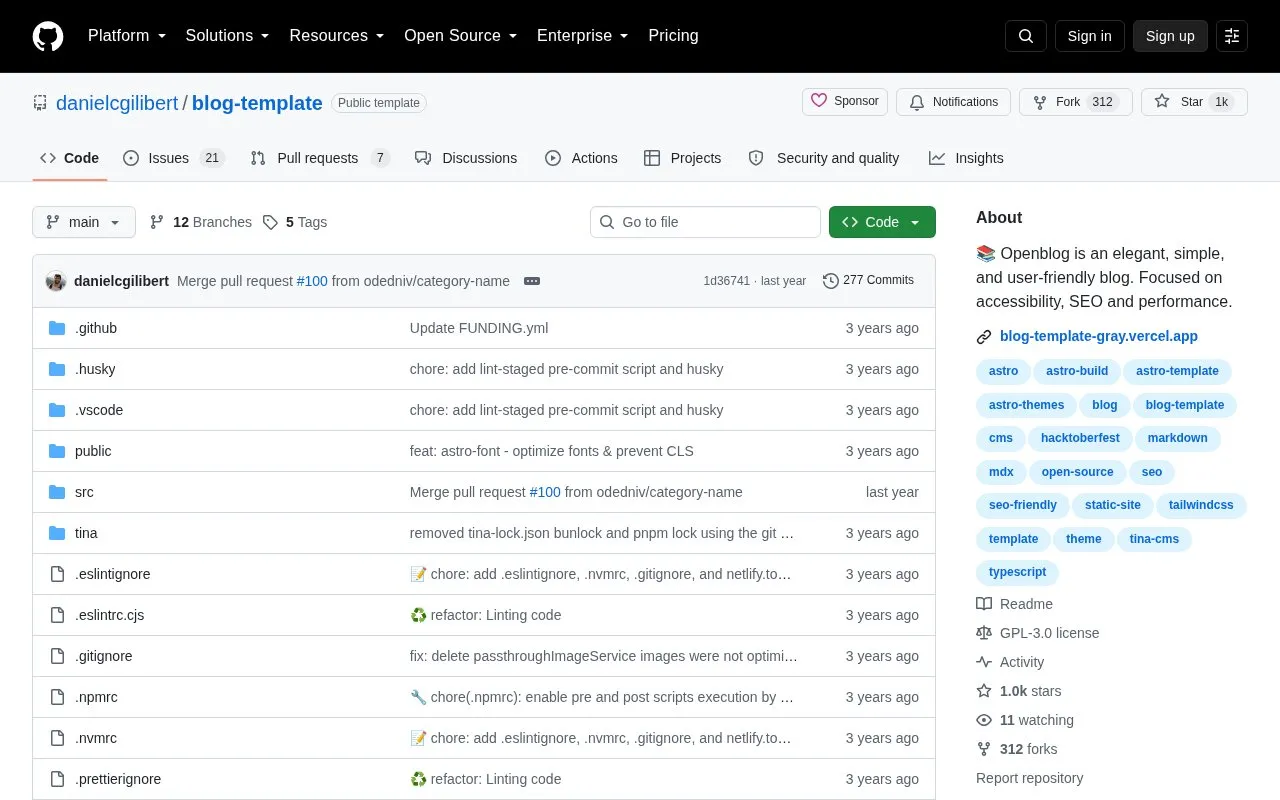 blog-template homepage screenshot