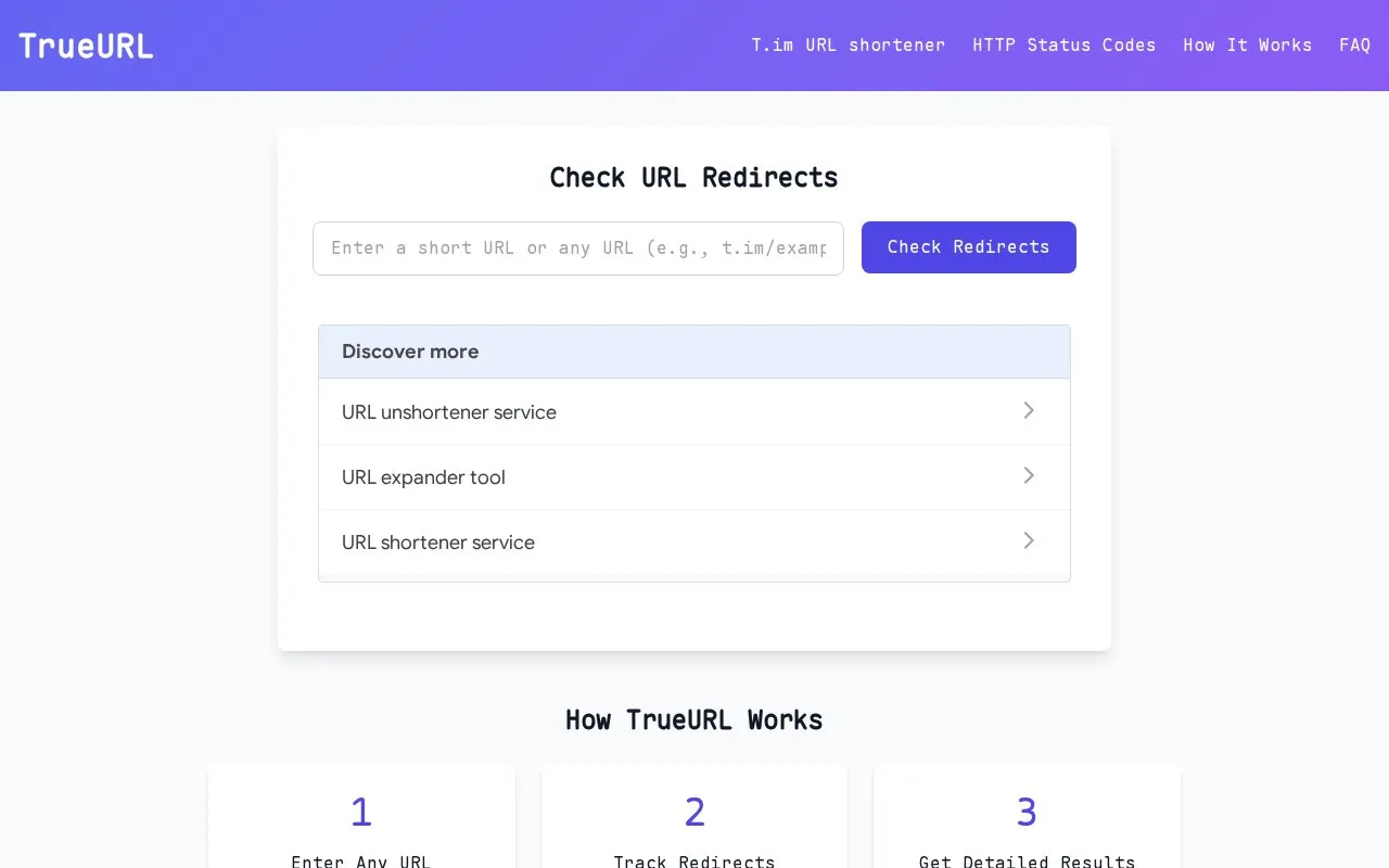 TrueURL homepage screenshot