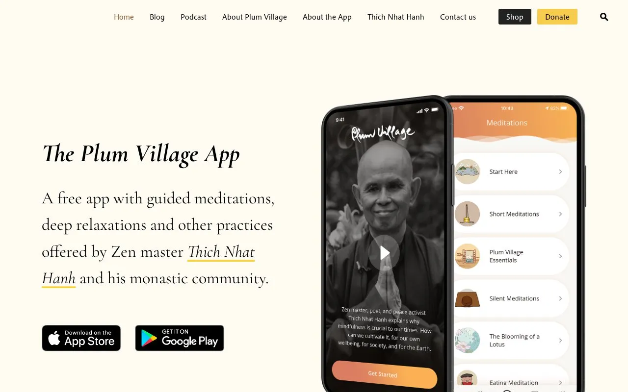 Plum Village homepage screenshot