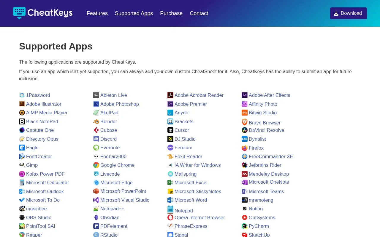 CheatKeys homepage screenshot