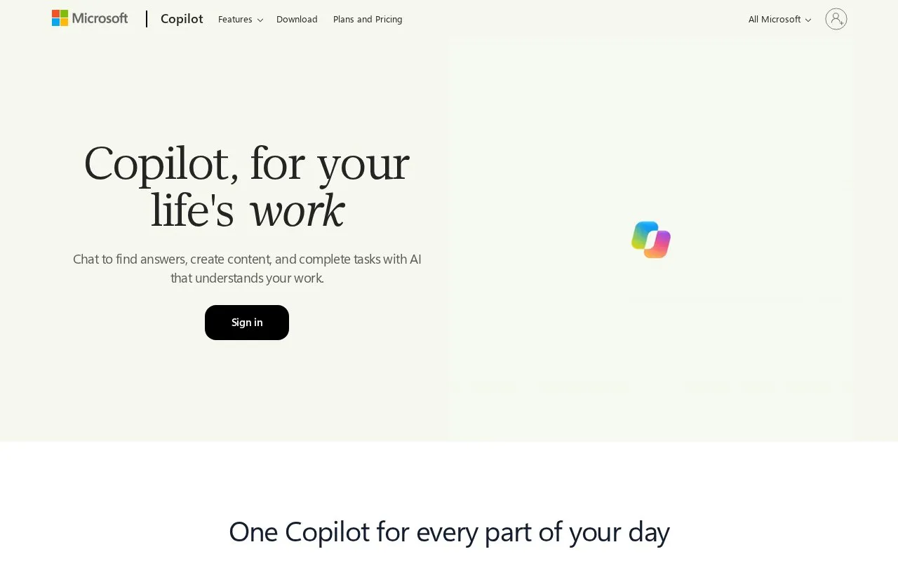 Microsoft Copilot homepage screenshot