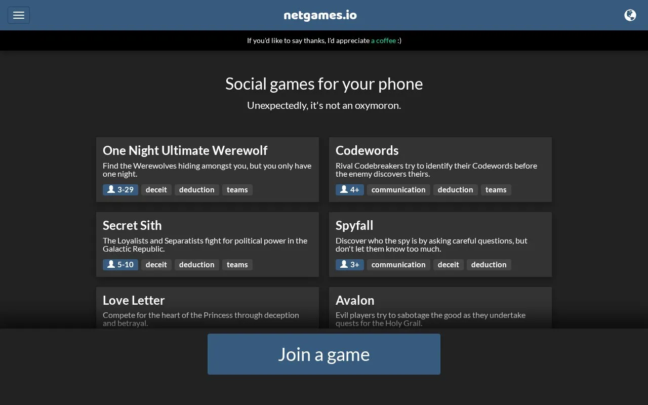 NetGames homepage screenshot
