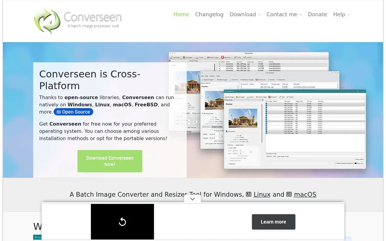 Converseen homepage screenshot