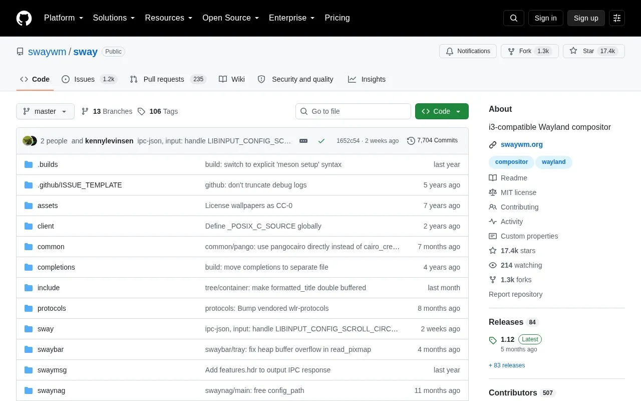 Sway homepage screenshot