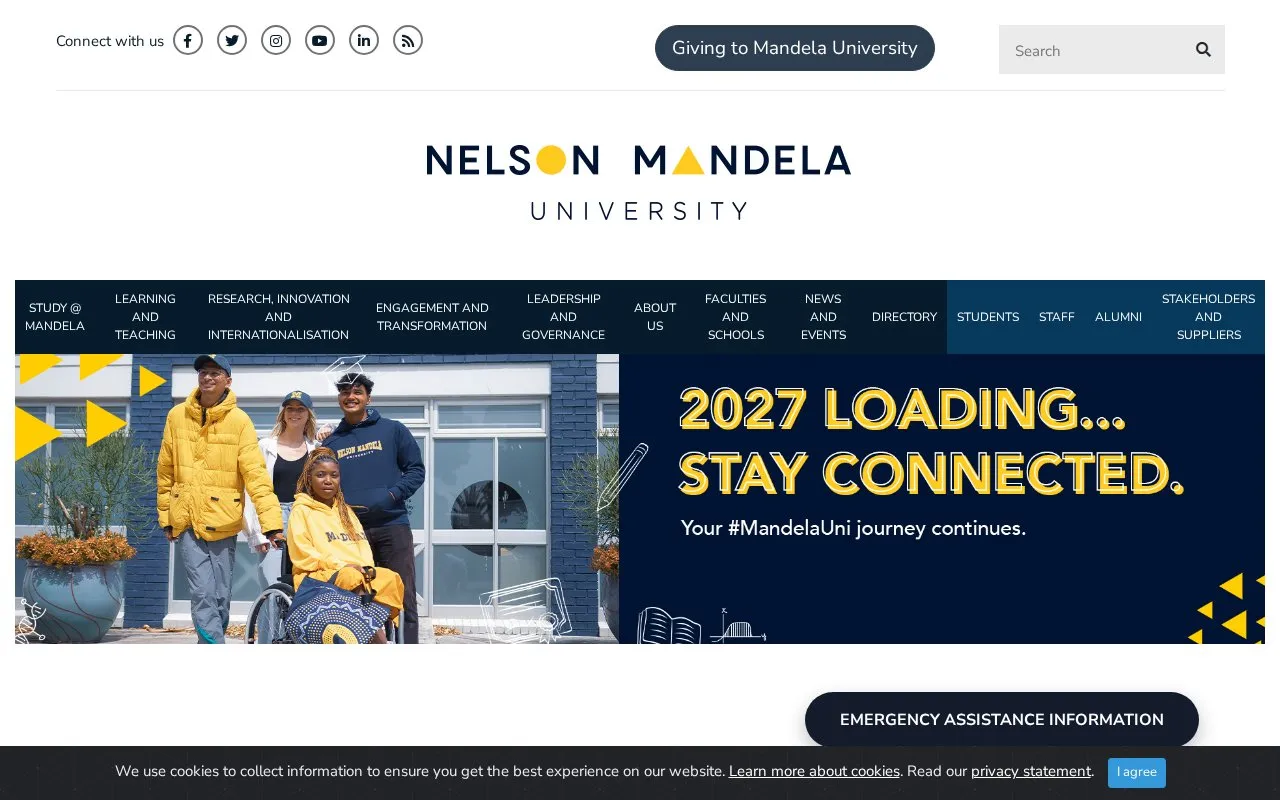 Nelson Mandela Metropolitan University homepage screenshot