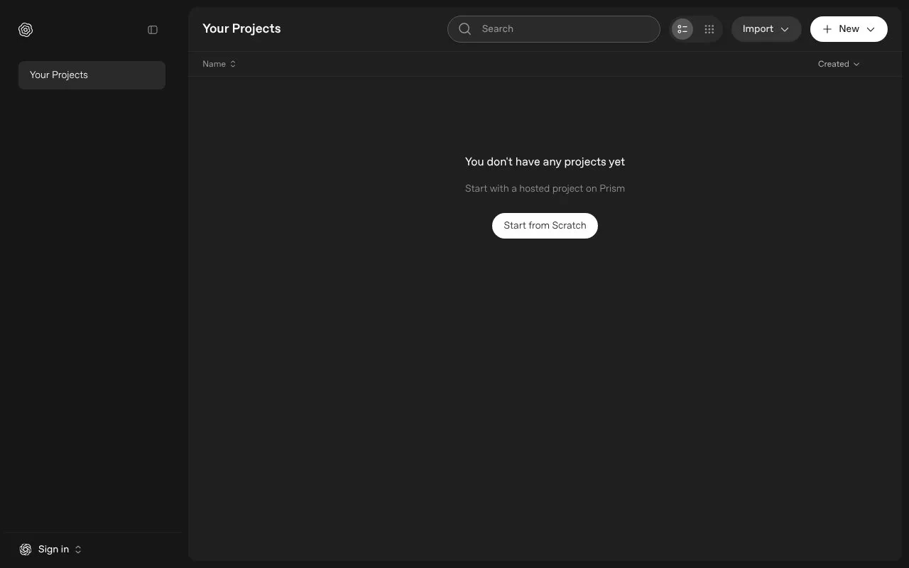 Prism homepage screenshot