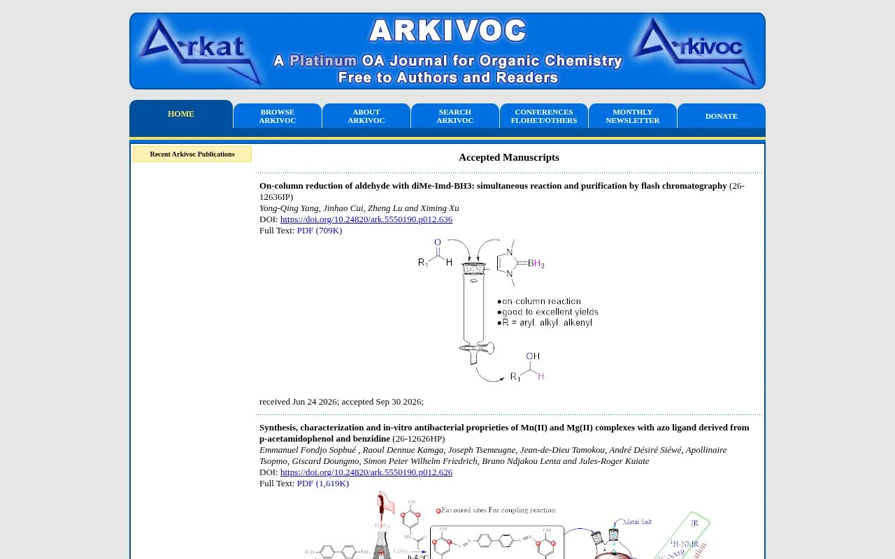 Arkivoc homepage screenshot