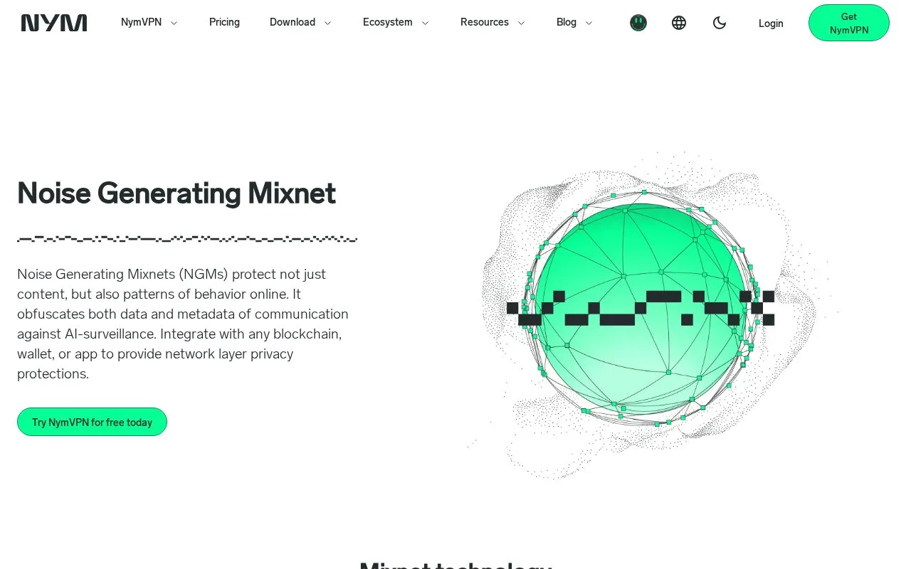 5-Hop Mixnet homepage screenshot