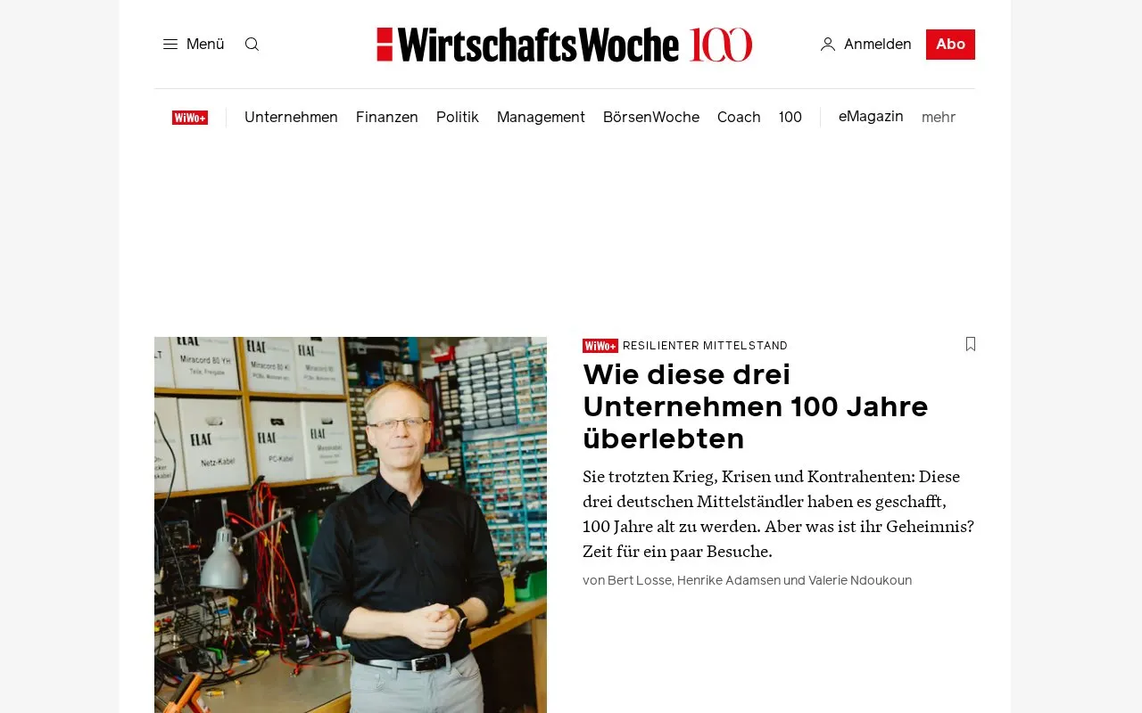 WirtschaftsWoche homepage screenshot