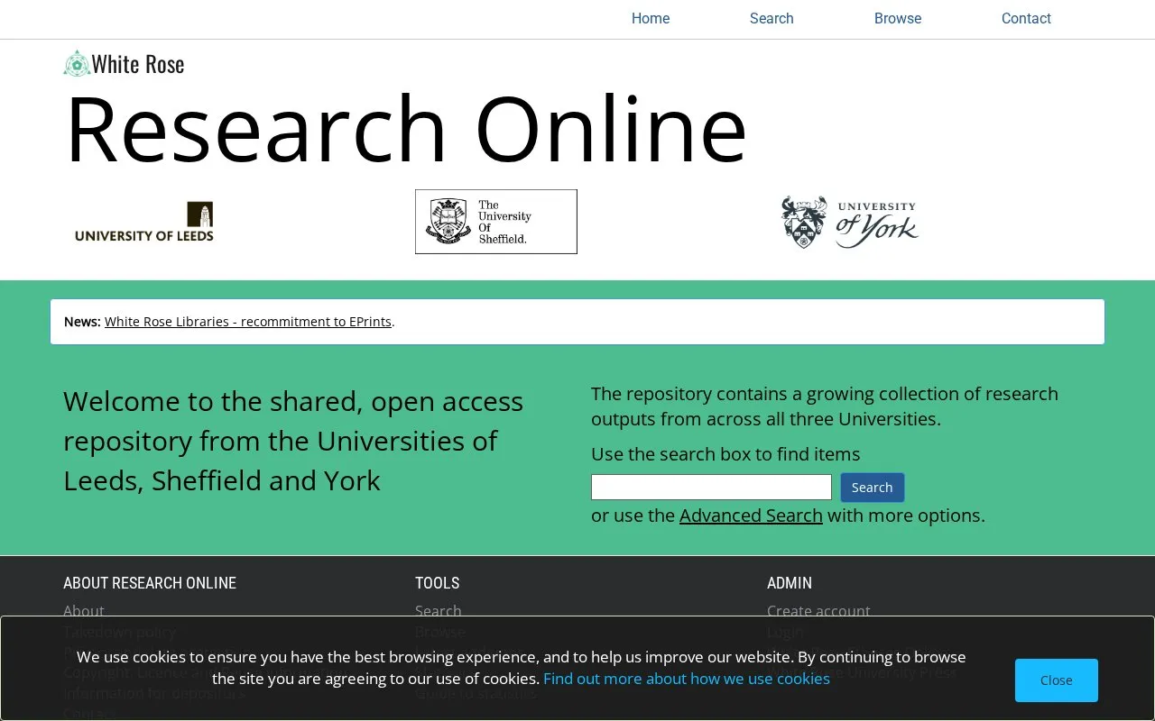 White Rose Research Online homepage screenshot