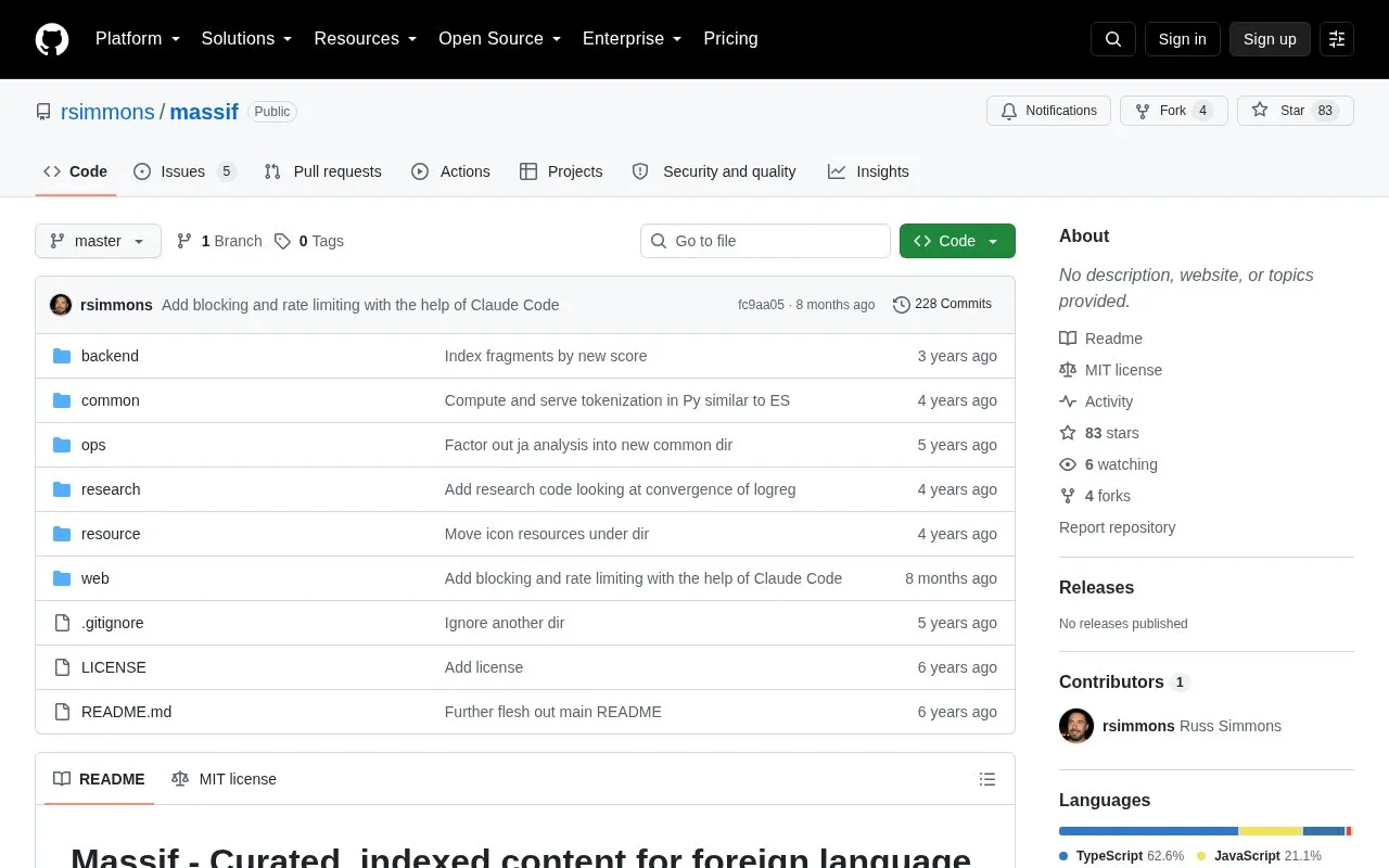 Massif homepage screenshot