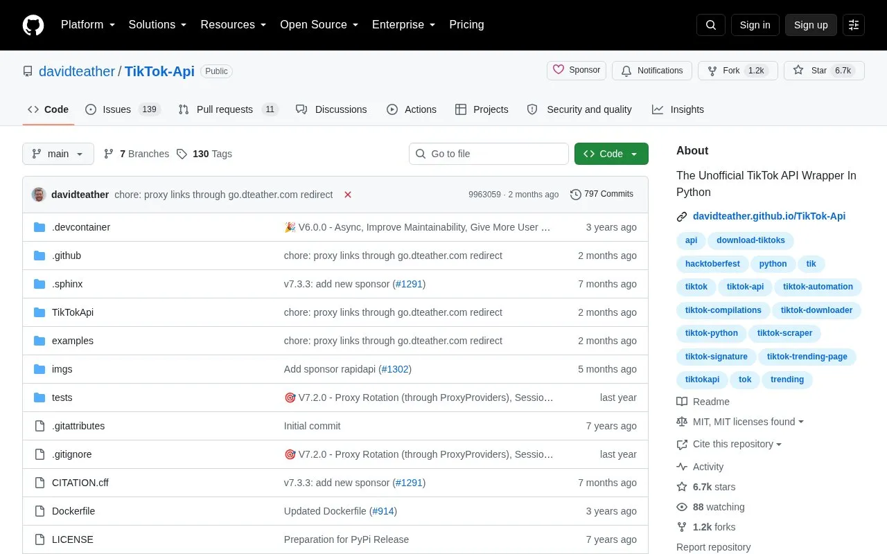 TikTok-Api homepage screenshot