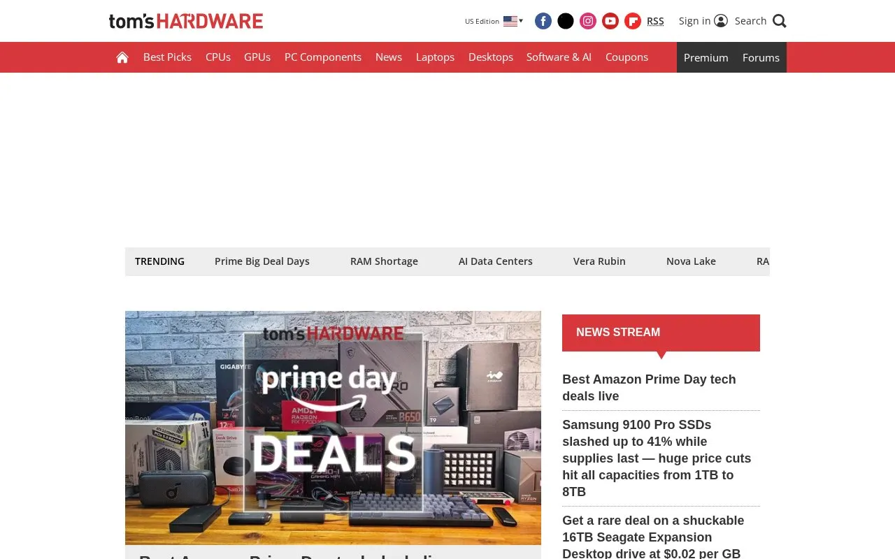 Toms Hardware homepage screenshot