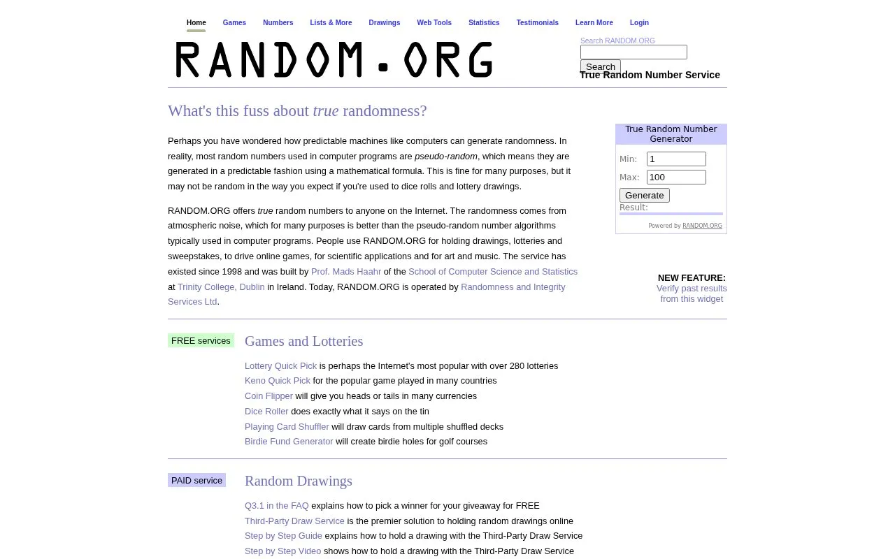 RANDOM homepage screenshot