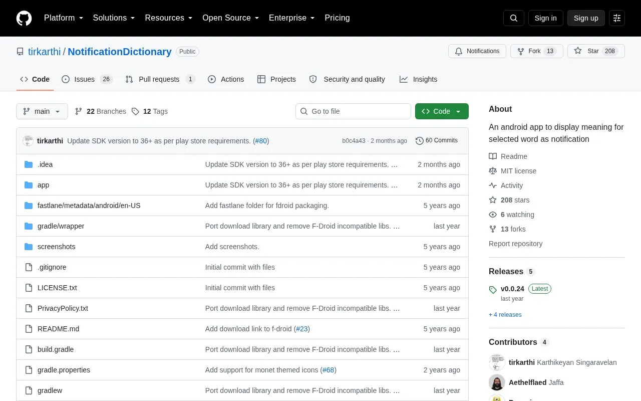 NotificationDictionary homepage screenshot