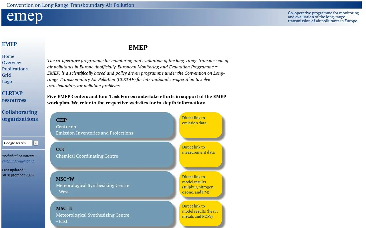 EMEP homepage screenshot