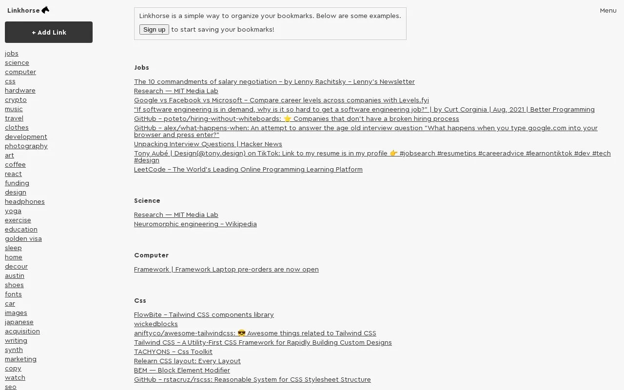 Linkhorse homepage screenshot