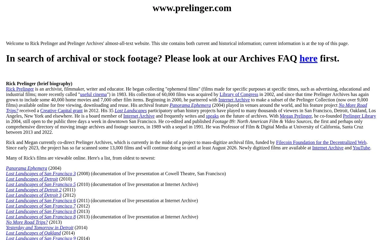Prelinger Archives homepage screenshot
