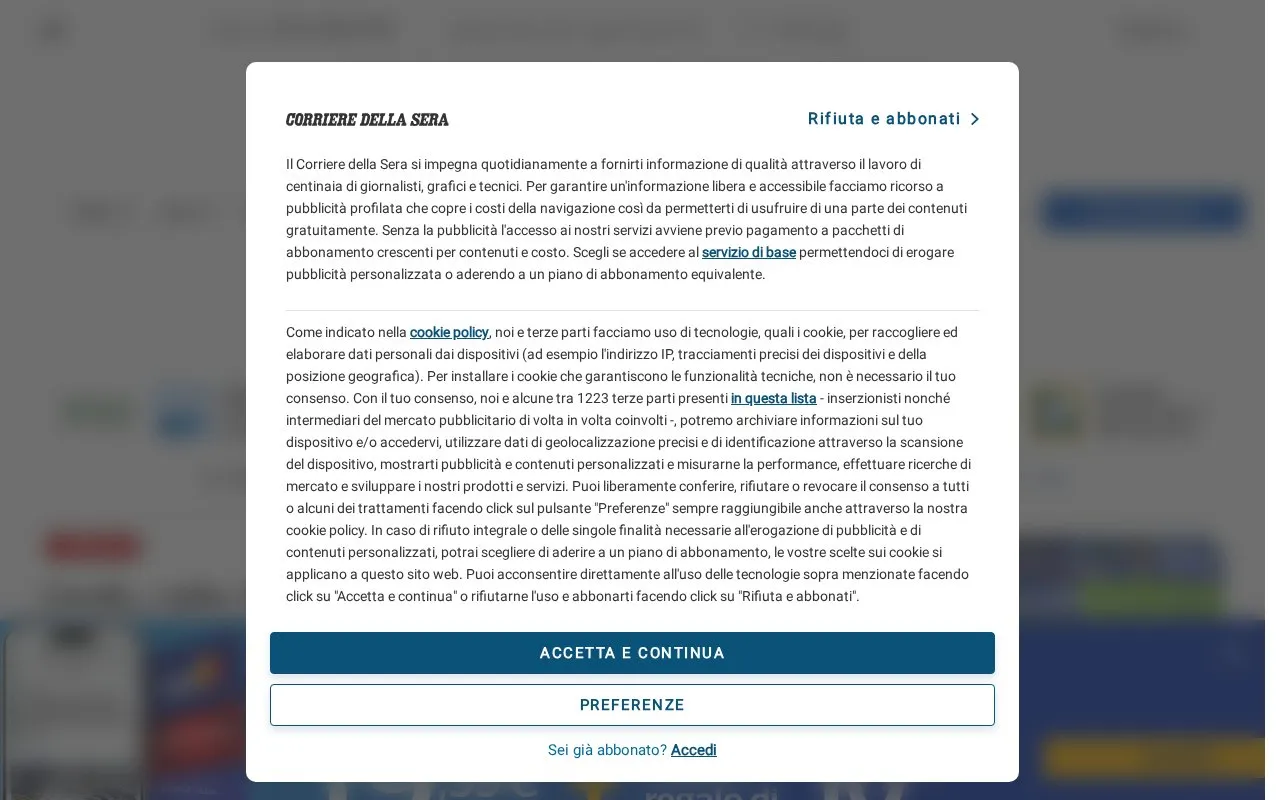 Corriere della Sera homepage screenshot