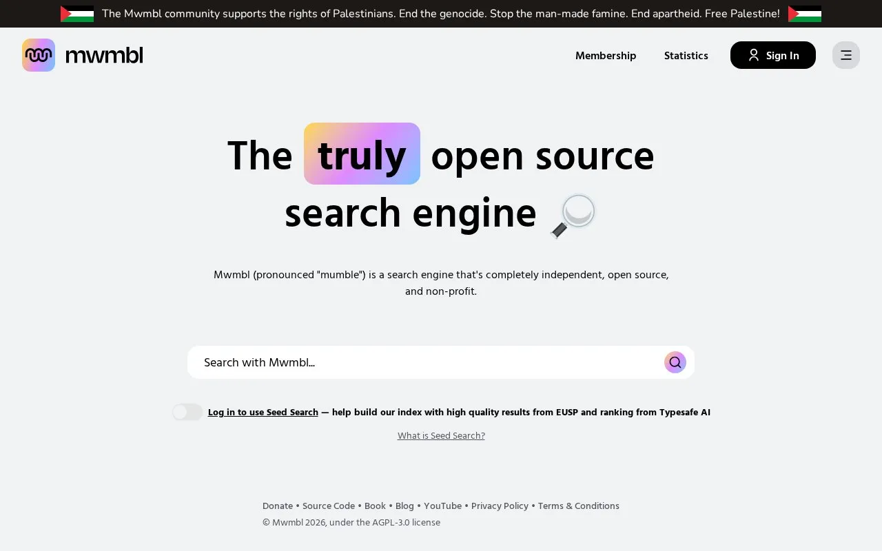 Mwmbl homepage screenshot