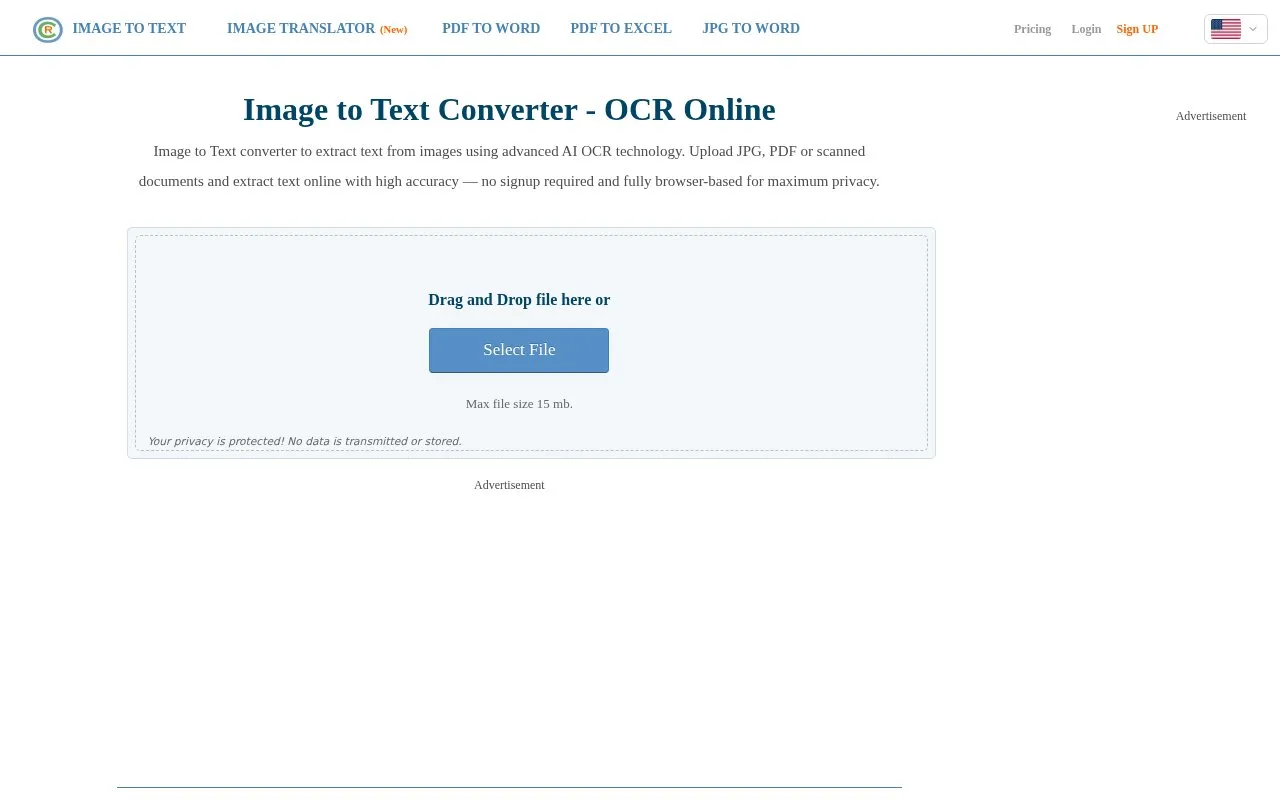 OnlineOCR homepage screenshot