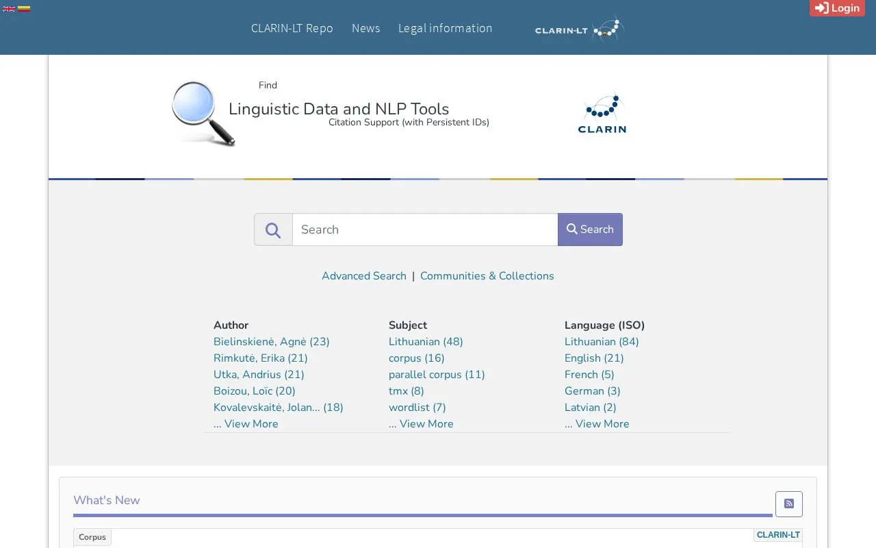 CLARIN-LT homepage screenshot