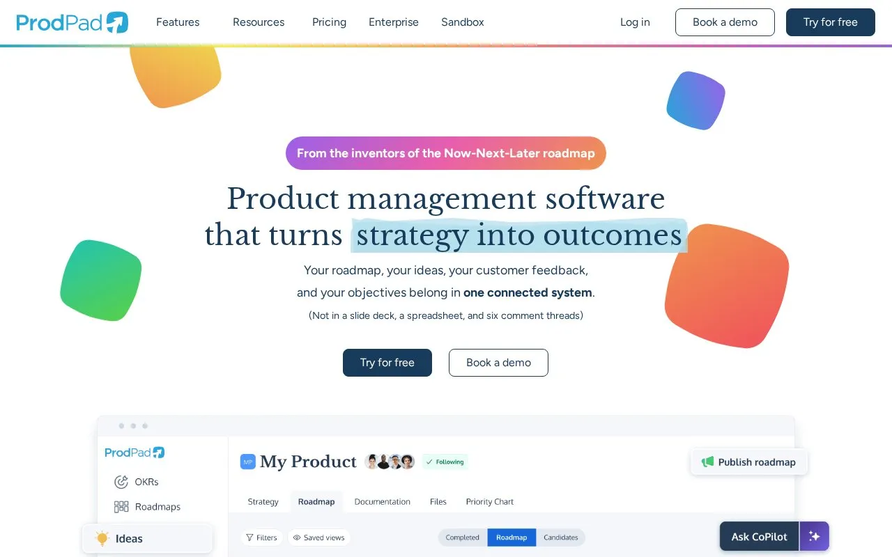 ProdPad homepage screenshot
