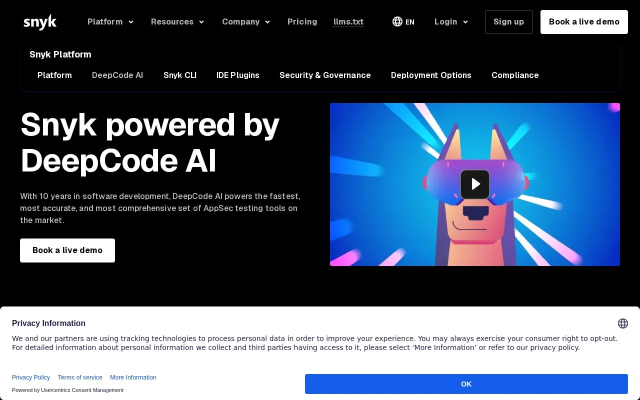 AI Code Completion by DeepCode homepage screenshot