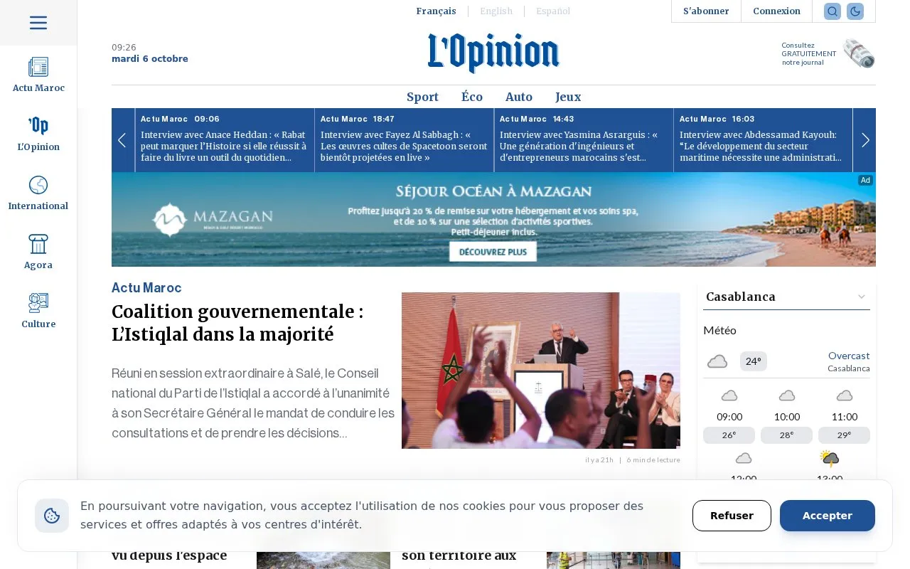 L'Opinion homepage screenshot