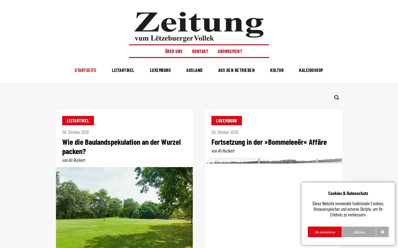 Zeitung vum Lëtzebuerger Vollek homepage screenshot