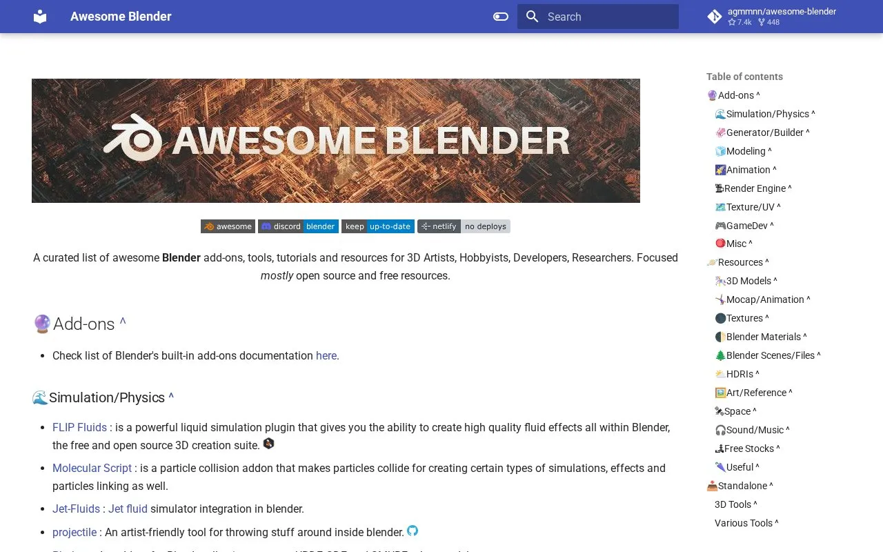 Awesome Blender homepage screenshot