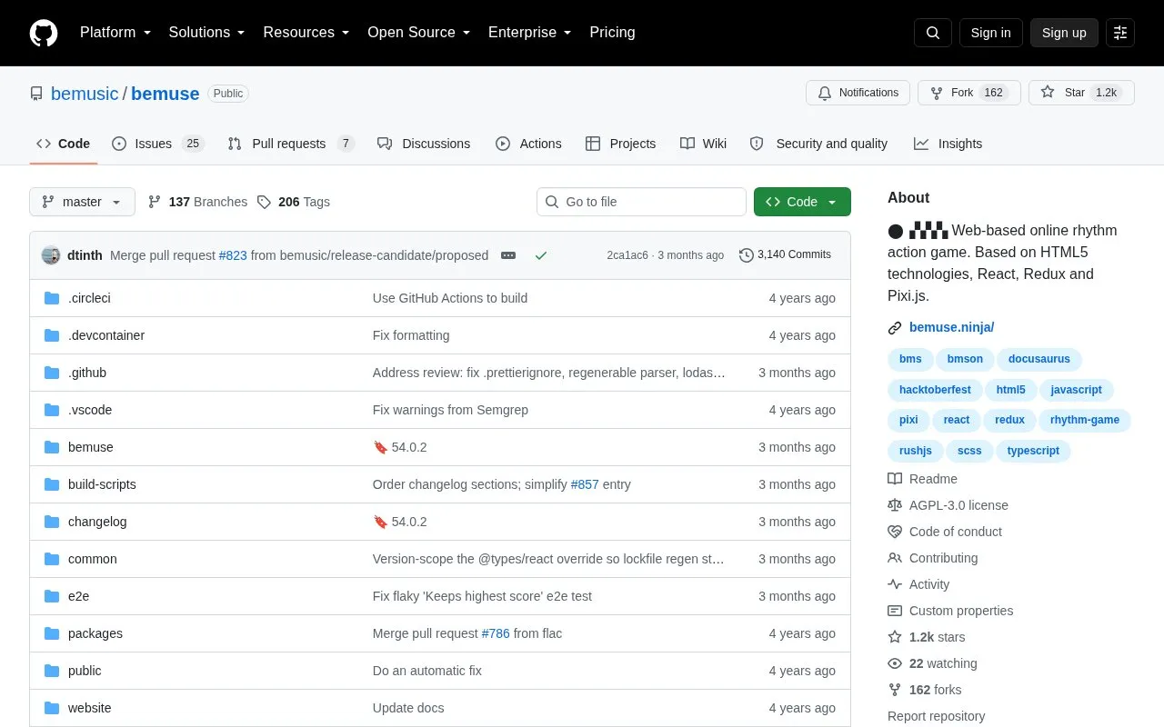 Bemuse homepage screenshot